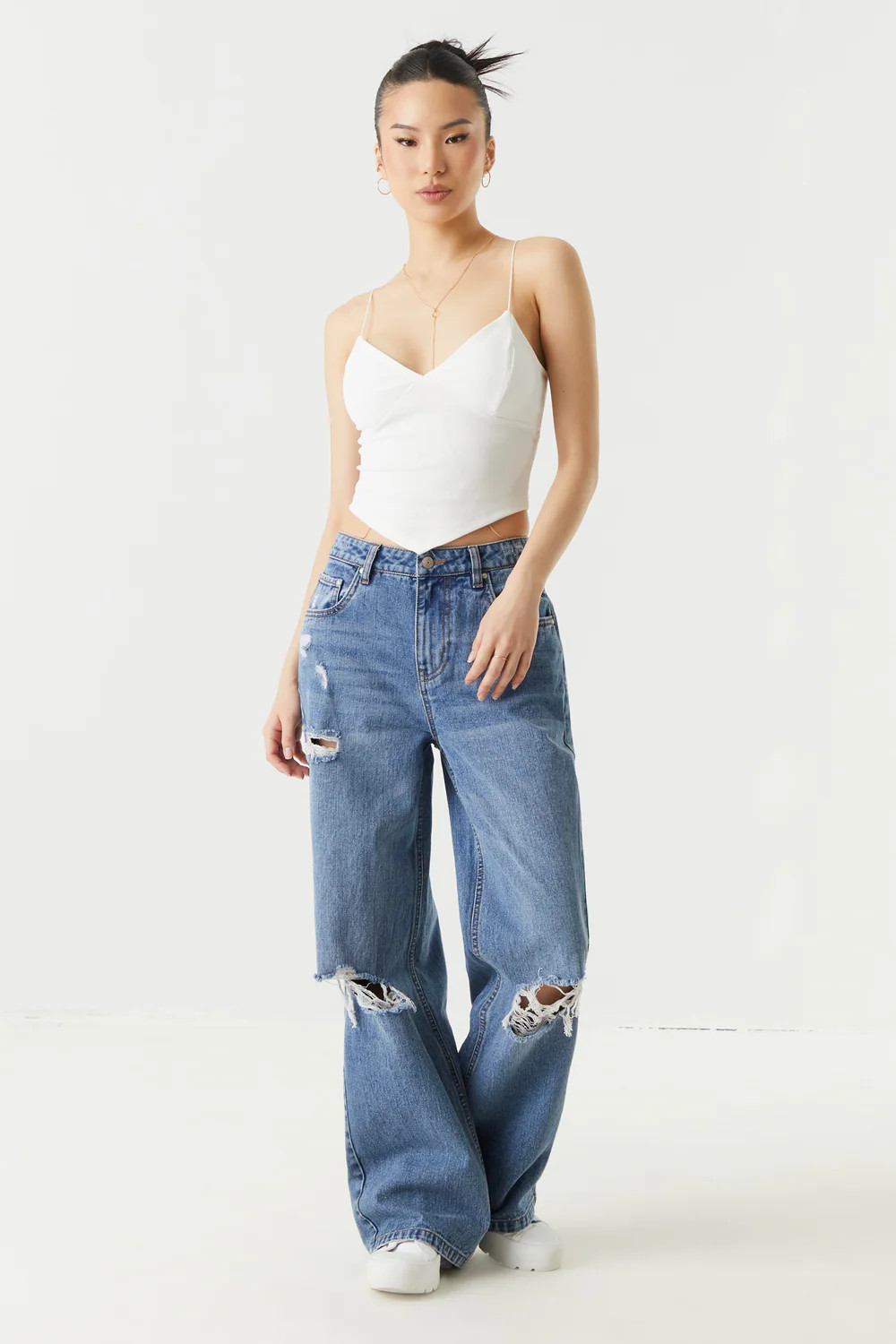 Refuge Ultra High-Rise Distressed Loose Leg Jean | Charlotte Russe