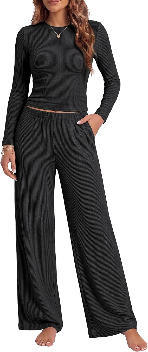 Ekouaer Pajamas for Women Set 2 Piece Long Sleeve Fall Lounge Set | Amazon (US)