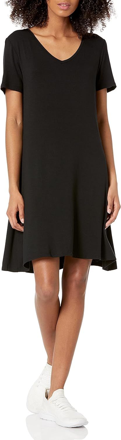 Amazon Essentials Women's Short-Sleeve V-Neck Swing Dress | Amazon (US)