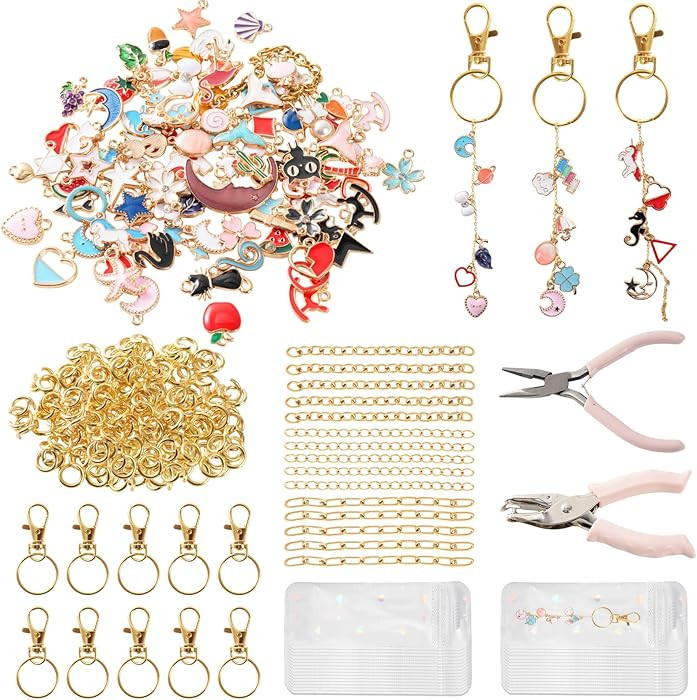 Sileasncei 277Pcs Charms Lip Gloss Keychain Making Kit, DIY Bag Charm Kit with 100 Enamel Charms,... | Amazon (US)