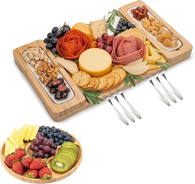 SMIRLY Bamboo Cheese Board Set - Large Charcuterie Board Set - Wooden Cheese Boards Charcuterie B... | Amazon (US)