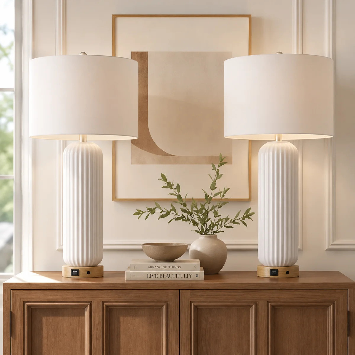 Brigitzer 28" Modern Ceramic Table Lamp with USB Charging Port and 3-Way Dimmable Lighting (Set o... | Wayfair North America
