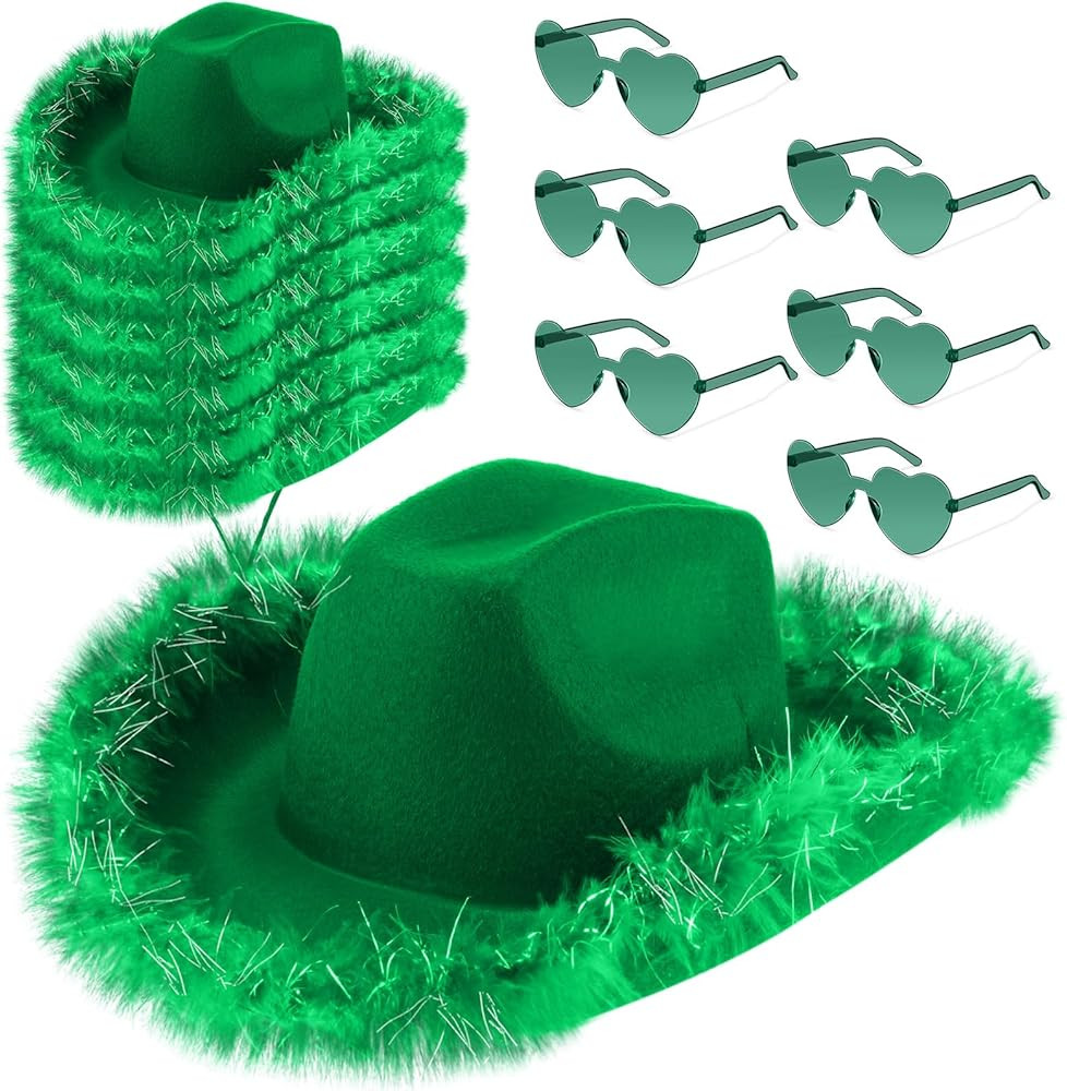 Zhanmai Cowboy Hat Cowgirl Hat with Feathers and Heart Sunglasses for Bachelorette Party, Costume... | Amazon (US)