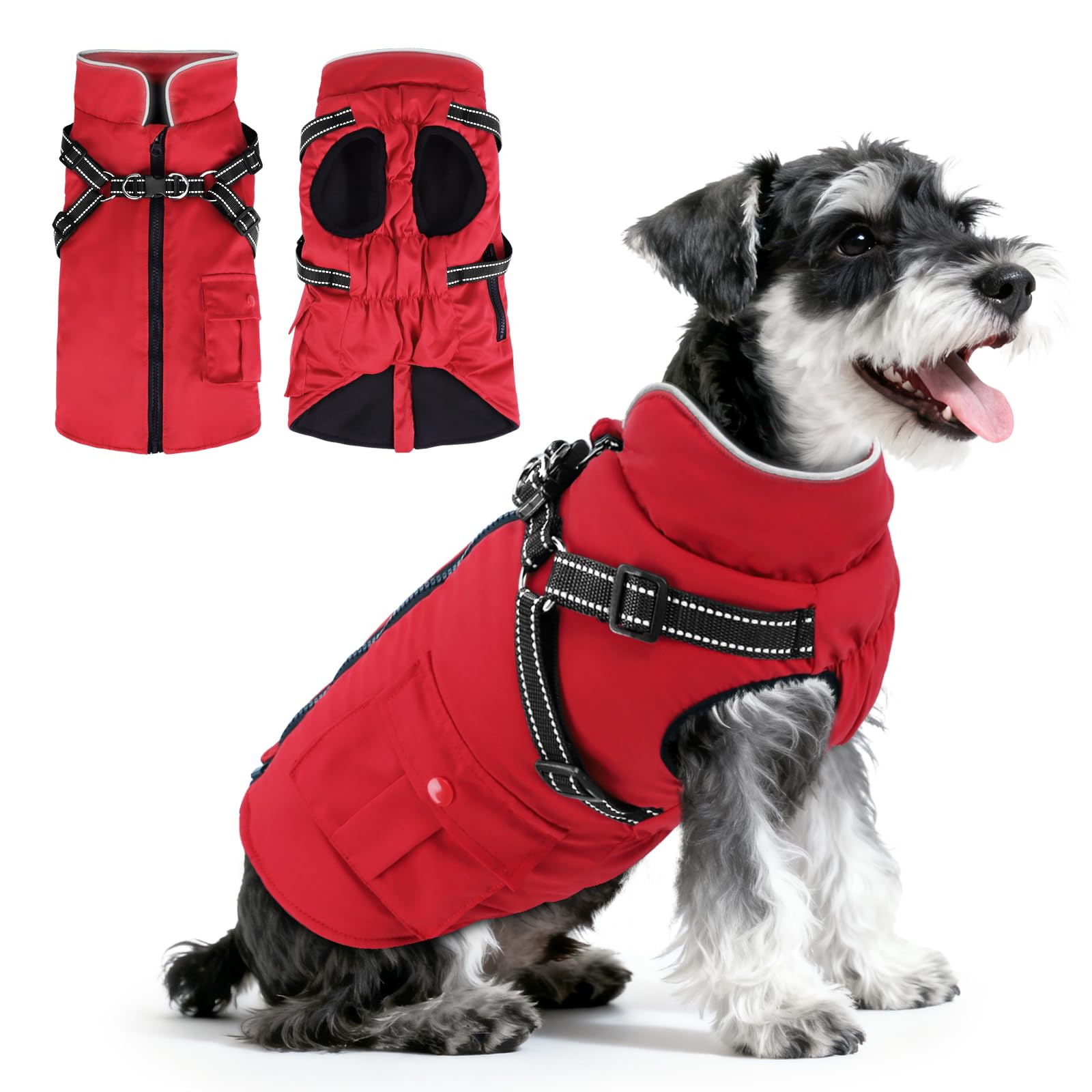 Dog Winter Coat with Harness Built-in | Waterproof Dog Jacket with Zipper & Fleece Lining | Refle... | Amazon (US)