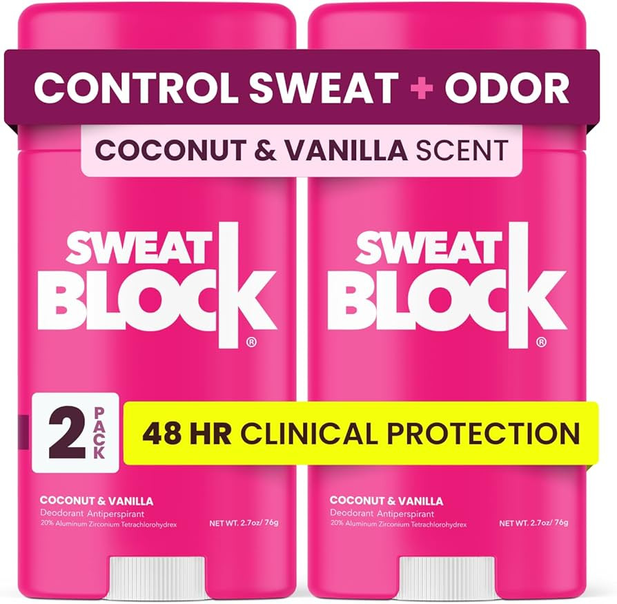 SweatBlock Clinical Strength Deodorant Antiperspirant for Women Coconut and Vanilla Scented 2 Pac... | Amazon (US)