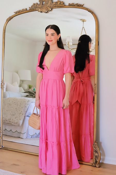 Sail to sable long pink dress (wearing a small but could’ve done the XS) perfect for wedding guest dresses this summer!