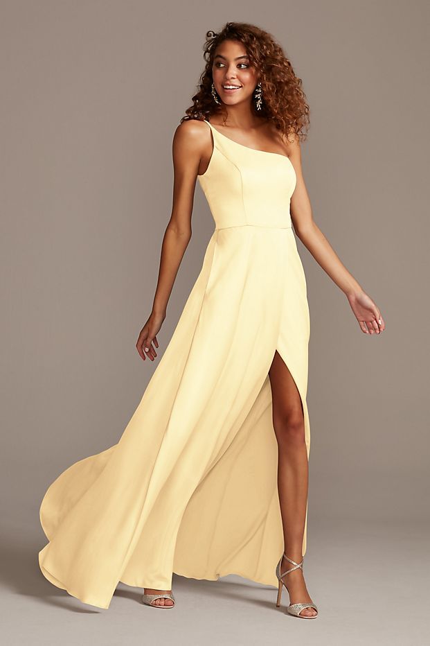 Crepe-Back Satin One-Shoulder Bridesmaid Dress | Davids Bridal