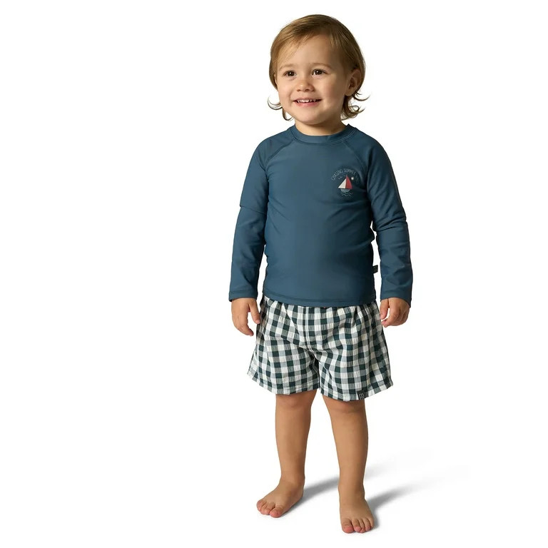 Modern Moments by Gerber Toddler Boy Long Sleeve Rashguard and Short Set, 2-Piece, Sizes 0/3M - 5... | Walmart (US)