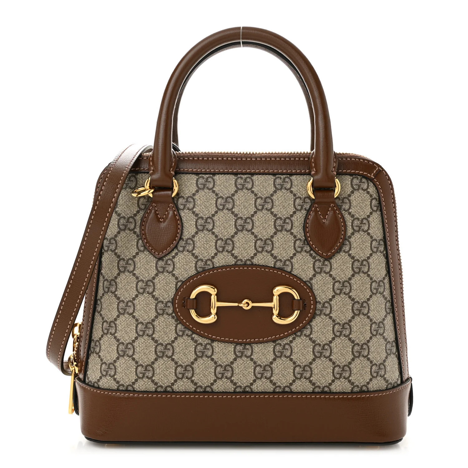 Gucci GG Supreme Monogram Azalea Calfskin Small Horsebit 1955 Top Handle Bag Beige Ebony Brown Su... | FASHIONPHILE (US)