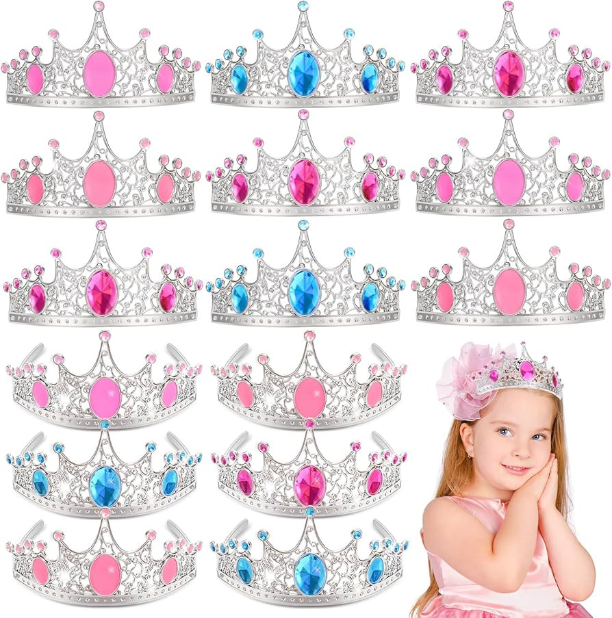 Party Favors Princess Crowns for Little Girls, 16Pcs Princess Dress Up Tiaras for Kids Jewelry Co... | Amazon (US)