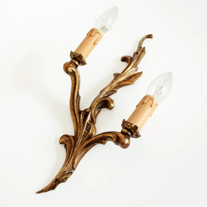 French style vintage cast bronze candlestick sconce / Re-electrified Louis XV rococo ornate doubl... | Etsy (US)