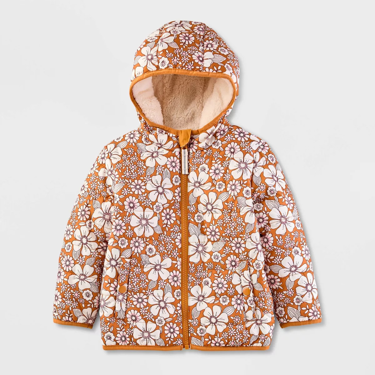 Toddler Reversible Floral Printed Puffer Jacket - Cat & Jack™ Brown | Target