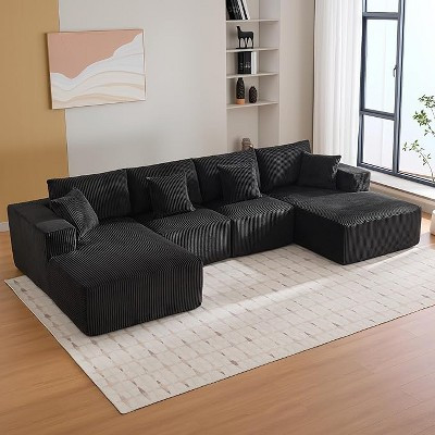 Oversized U-Shaped Modular Sectional Sofa, Modern Corduroy Upholstered Couch with Chaise, Comfy Cloud-Like Sleeper Sofa for Living Room, Black | Target