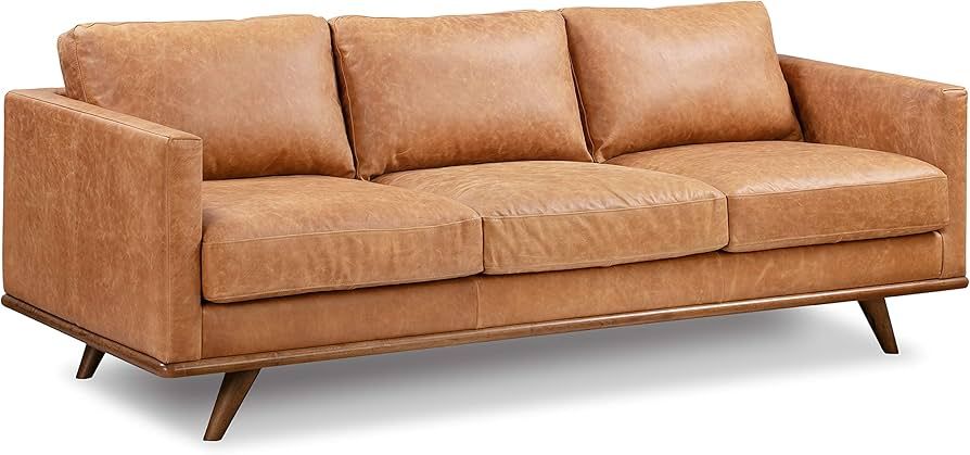 POLY & BARK Nolita 85" Sofa in Full-Grain Pure-Aniline Italian Tanned Leather in Cognac Tan | Amazon (US)