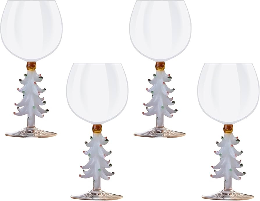 Gusto Buono 10oz Borosilicate Wine Glass, Set of 4 – White Christmas Tree Stem Design Glassware... | Amazon (US)