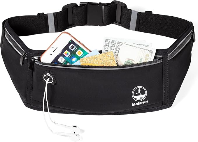 Slim Running Belt Fanny Pack, Phone Holder Waist Pack Money Belt - Black | Amazon (US)