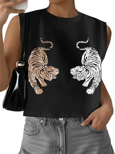 Hilinker Womens Crew Neck Loose Crop Tank Tops Workout Casual Sleeveless T-Shirt | Amazon (US)