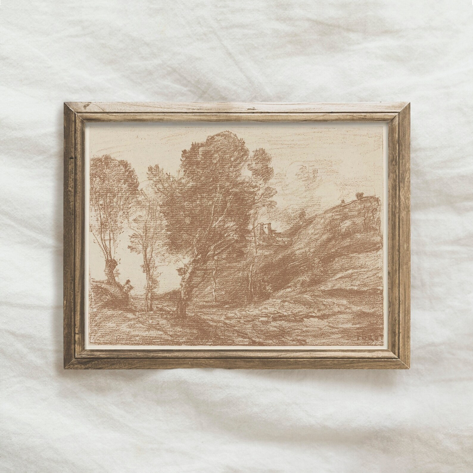 Antique Landscape Sketch / Neutral Vintage Digital Art | Etsy | Etsy (US)