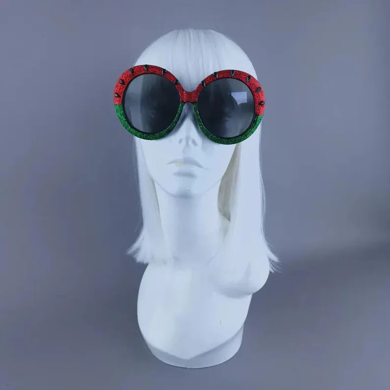 Watermelon Oversized Round Sunglasses, Glitter Statement Quirky Festival Eyewear Maximalist, Wear... | Etsy (US)