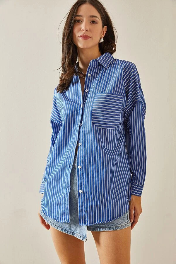 Blau gestreiftes Hemd mit einer Tasche - 5YXK2-48641-12 | Trendyol DE