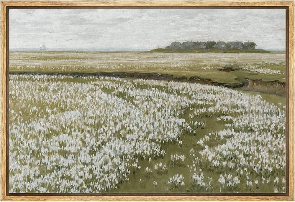 wall26 Framed Canvas Print Wall Art Vintage Retro Countryside Flower Field Nature Wilderness Illu... | Amazon (US)