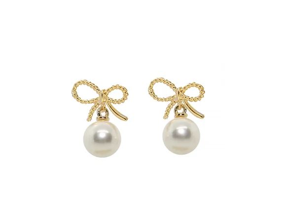 Gold Bow Earrings Pearl Dangle Earrings Pearl Drop Earrings - Etsy | Etsy (US)