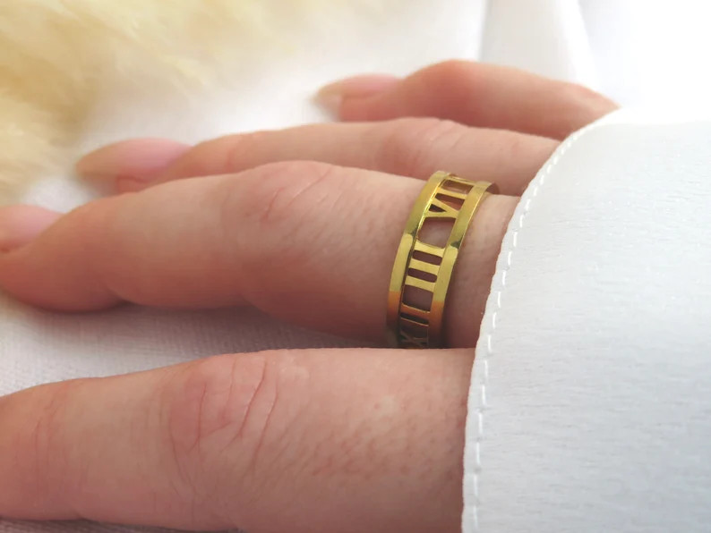 Atlas Band Ring  Roman Numeral Ring gold Plated Ring  - Etsy | Etsy (US)