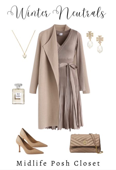 Winter Neutrals: taupe sweater dress, beige cardigan coat, Tory Burch bag. 

#LTKFind #LTKitbag #LTKSeasonal