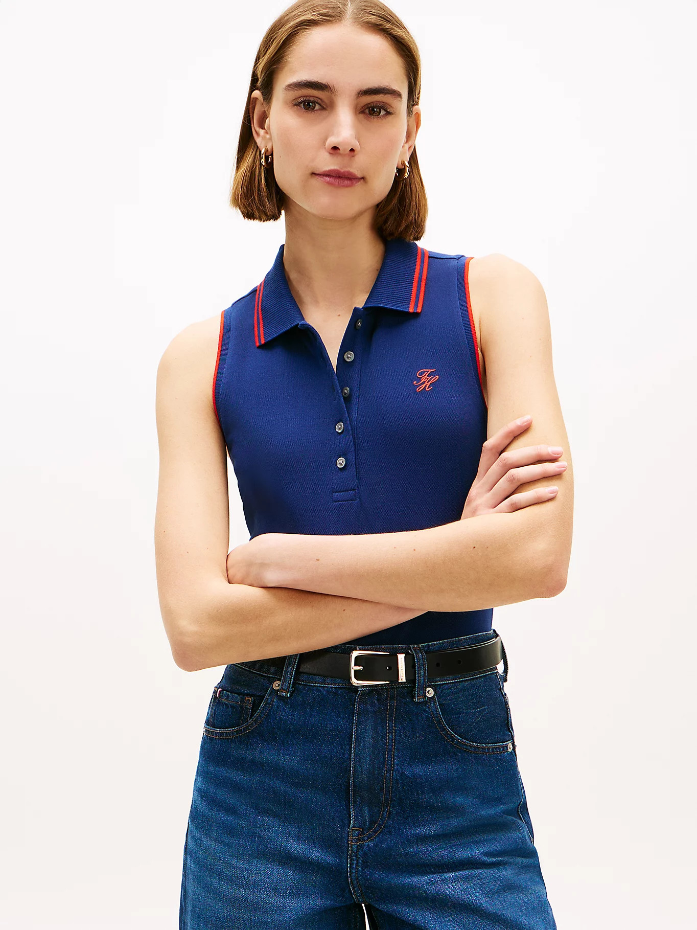 1985 Slim Fit Pique Sleeveless Polo Shirt | Blue | Tommy Hilfiger | Tommy Hilfiger UK