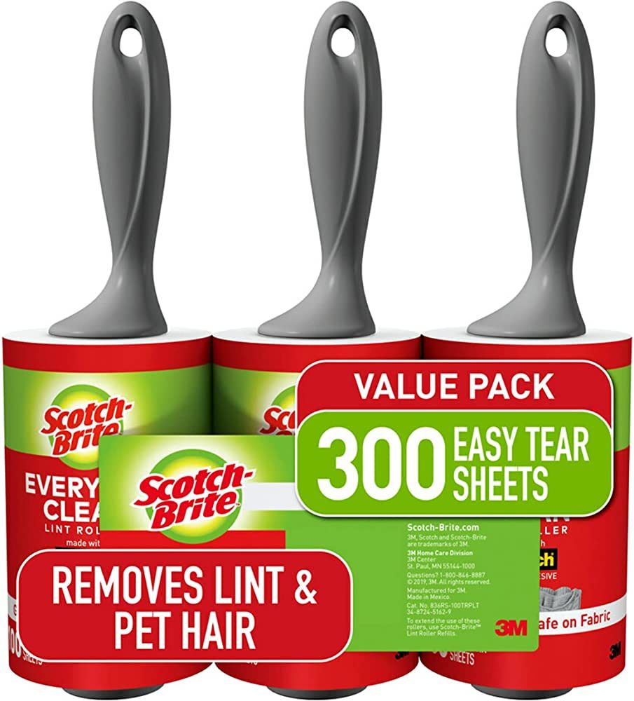 Scotch-Brite Lint Roller, Works Great on Pet Hair, Clothing, Furniture and More, 3 Rollers, 100 S... | Amazon (US)