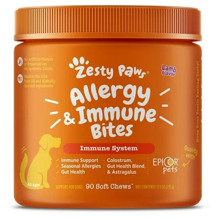 Zesty Paws Allergy & Immune Bites for Dogs, for Seasonal Allergies, Lamb 90ct | Walmart (US)