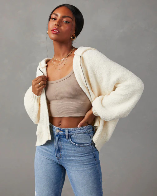 Nathalia Oversized Zip Up Hoodie - Cream | VICI