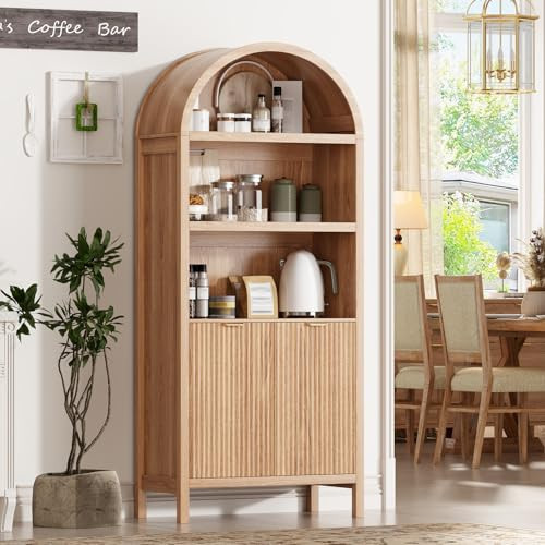 Ieejdn 71" Tall Arched Kitchen Pantry,Modern Fluted Wood Storage Cabinet with Doors,Adjustable Shelves,Organizer, Versatile Cupboard for Kitchen,Living Room,Dining Room,Bathroom,Wood | Amazon (US)
