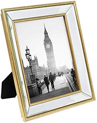 Isaac Jacobs 8x10 Gold Beveled Mirror Picture Frame - Classic Mirrored Frame with Deep Slanted An... | Amazon (US)