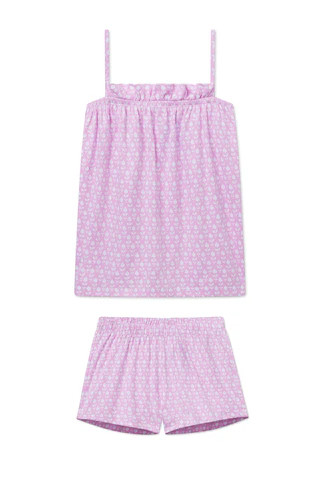 Pima Ruffle Shorts Set in Foxglove Inverse Bloom | Lake Pajamas