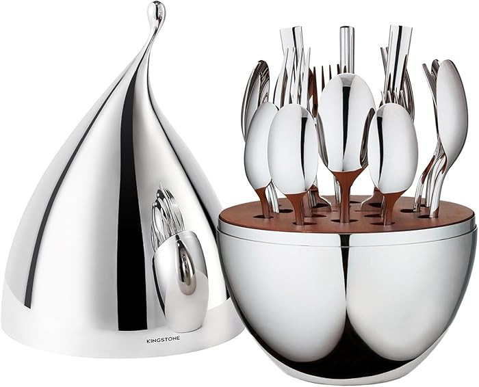 KINGSTONE Silverware Set with Waterdrop Storage Organizer, 20-Piece Forged Flatware Cutlery Set i... | Amazon (US)