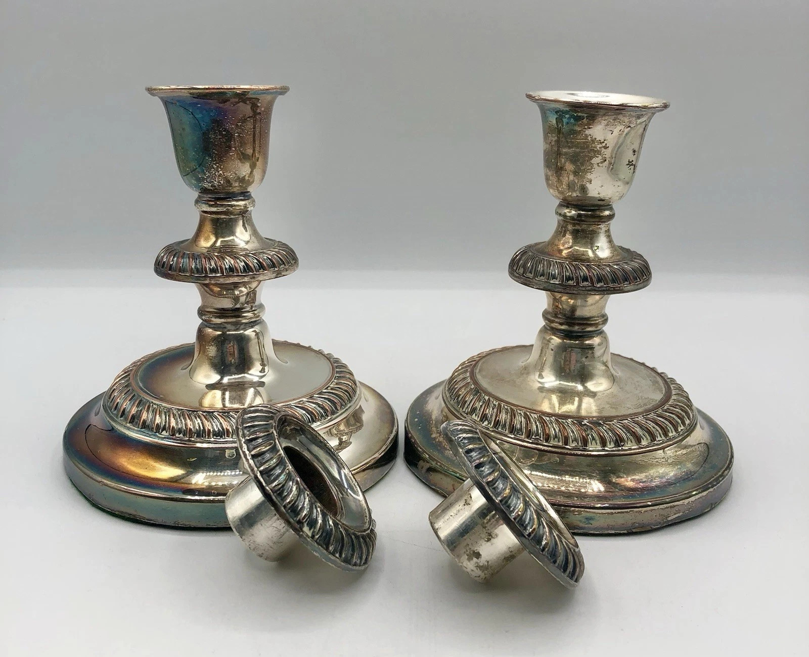Pair of Vtg Edwardian Style England Silver Plated Weighted Candlesticks /b | eBay US