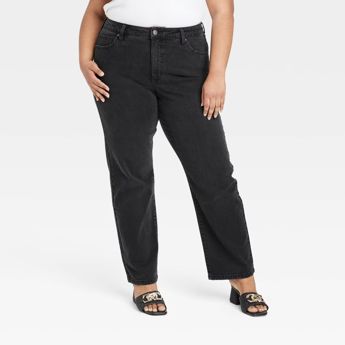 Women's High-Rise Straight Leg Jeans - Ava & Viv™ Black 16 | Target