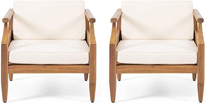 Christopher Knight Home Daisy Outdoor Club Chair with Cushion (Set of 2), Teak Finish, Cream | Amazon (US)