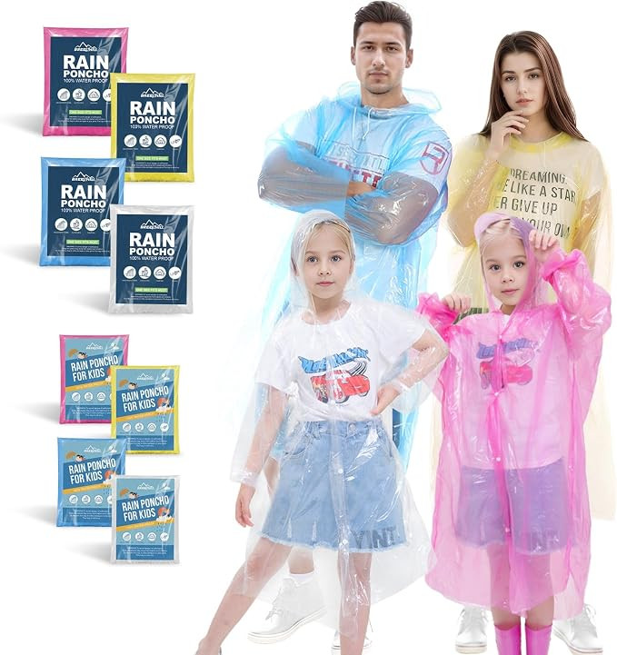 Disposable Rain Ponchos for Kids,Rain Ponchos Family Pack,Clear Kids Ponchos,Individually Wrapped... | Amazon (US)
