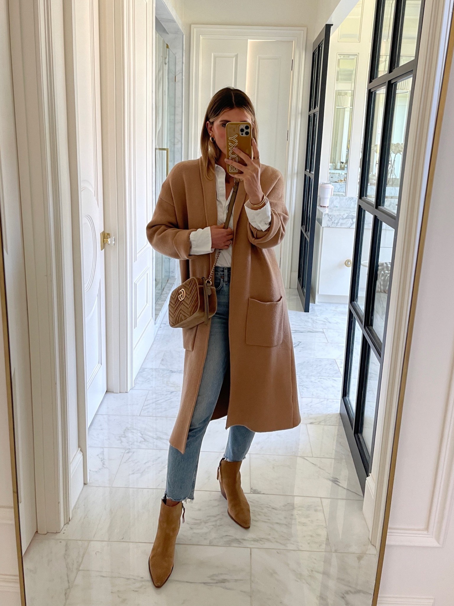 Camel coatigan on sale today. Wearing size small 