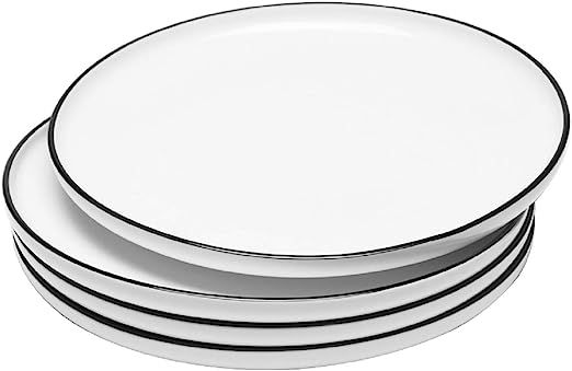 Amazon.com | BonNoces 10 Inch Porcelain Dinner Plate, Elegant White with Black Edges Design, Clas... | Amazon (US)