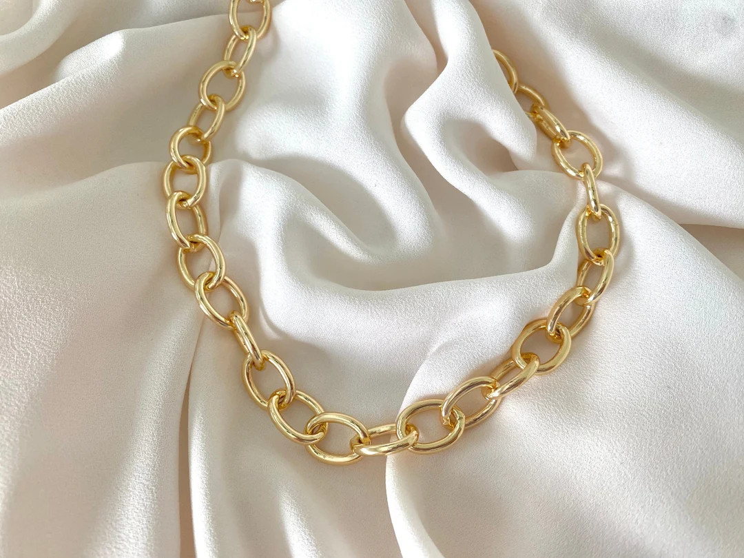 Gold Filled Chunky Oval Link Necklace Thick Links Chain Necklace Minimalist Large Circles Necklac... | Etsy (US)