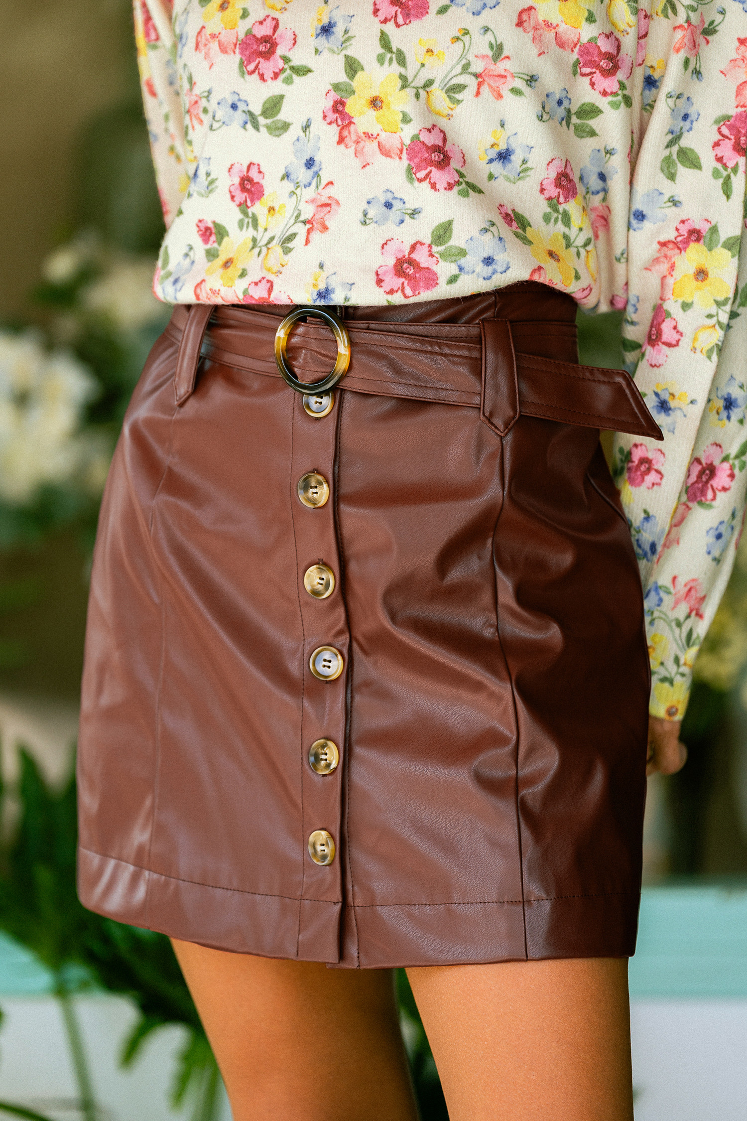 Vinyl Spin Brown Mini Skirt | Cupshe US