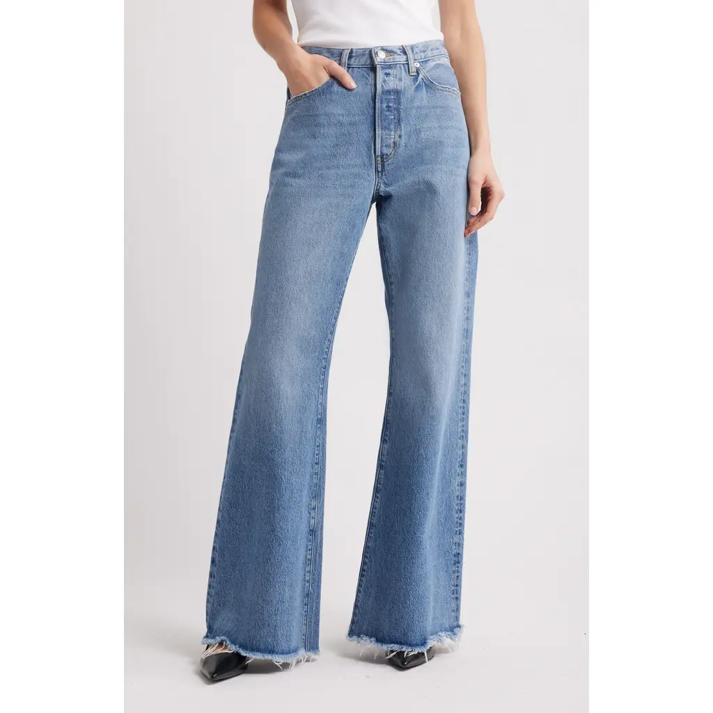 FRAME The Lax Frayed High Waist Flare Jeans in Alderton Raw Fray at Nordstrom, Size 27 | Nordstrom