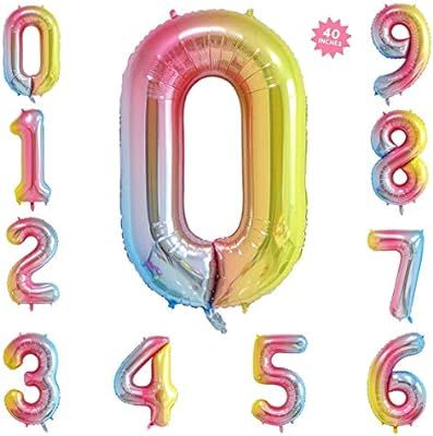 40 Inch Rainbow Jumbo Digital Number Balloons 0 Huge Giant Balloons Foil Mylar Number Balloons fo... | Amazon (US)