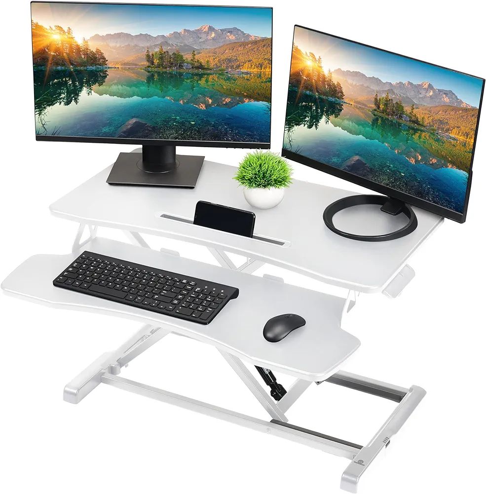 TechOrbits Standing Desk Converter - 32 Inch Adjustable Sit to Stand Up Desk Workstation, MDF Woo... | Amazon (US)