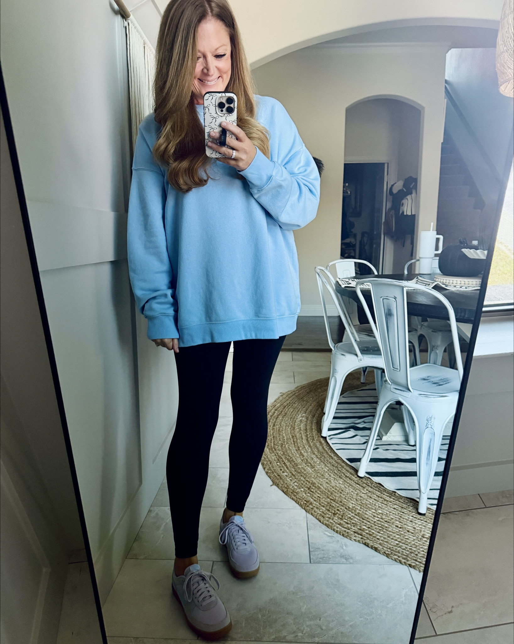 Here they are on! Walmart crewneck sweatshirts from last year, but in two new cute colors! Light Blue + Wine Red.

I am wearing an XL for length to wear with leggings.

I always wear aerie crossover leggings size M.

#LTKOver40 #LTKSeasonal #LTKActive