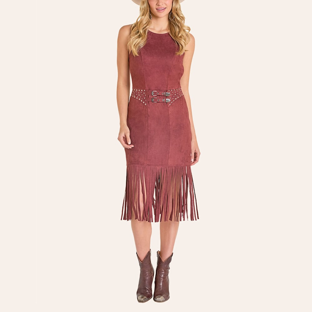 Rock & Roll Denim Women's Rust Microsuede Fringe Dress | Cavender's