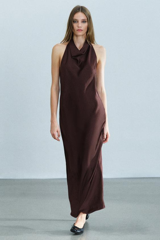 Zara - Zw Collection Halter Satin Midi Dress - Ecru - Xl - Woman | Zara US